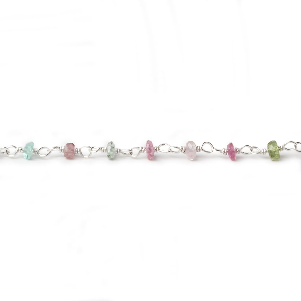 3mm Afghani Tourmaline faceted rondelle Silver .925 Chain by the foot 48 pcs - Beadsofcambay.com