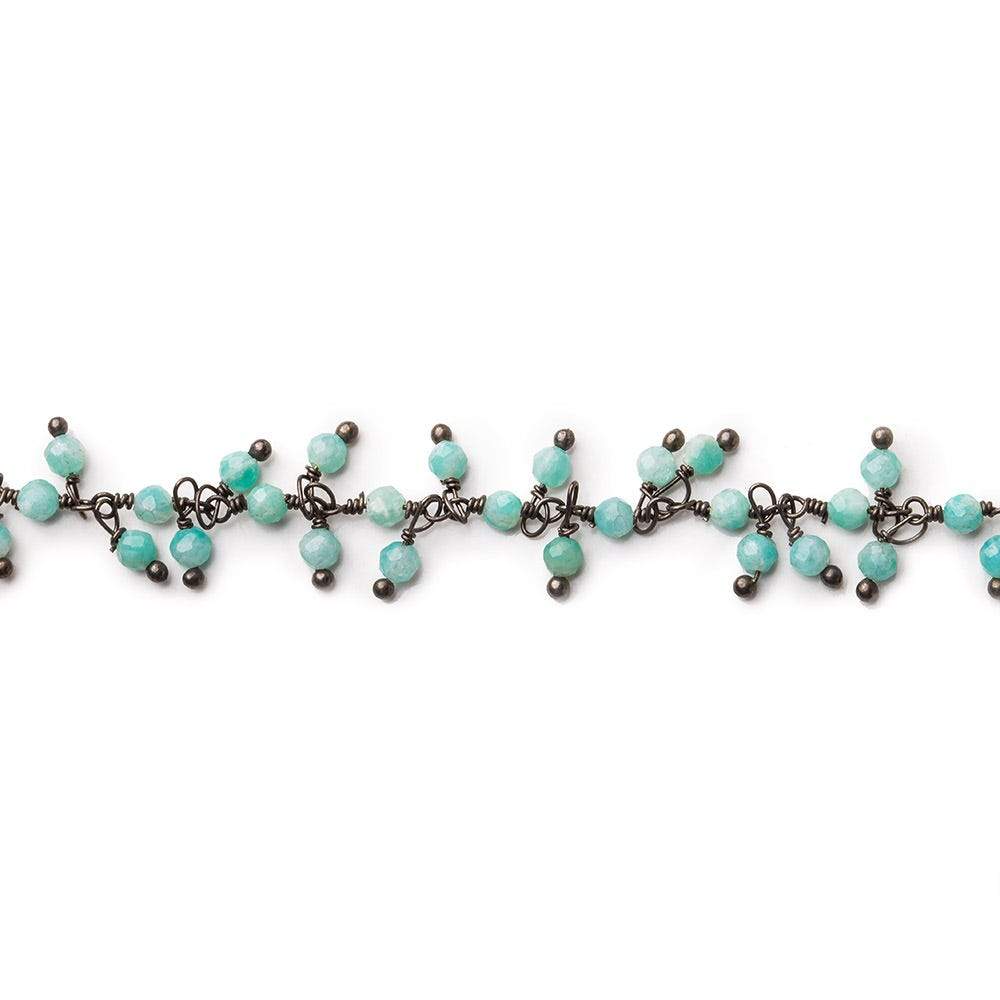 3mm Amazonite micro-faceted round Black Gold Dangling Chain by the foot - Beadsofcambay.com