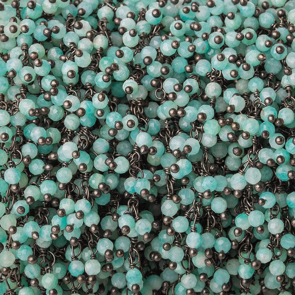 3mm Amazonite micro-faceted round Black Gold Dangling Chain by the foot - Beadsofcambay.com