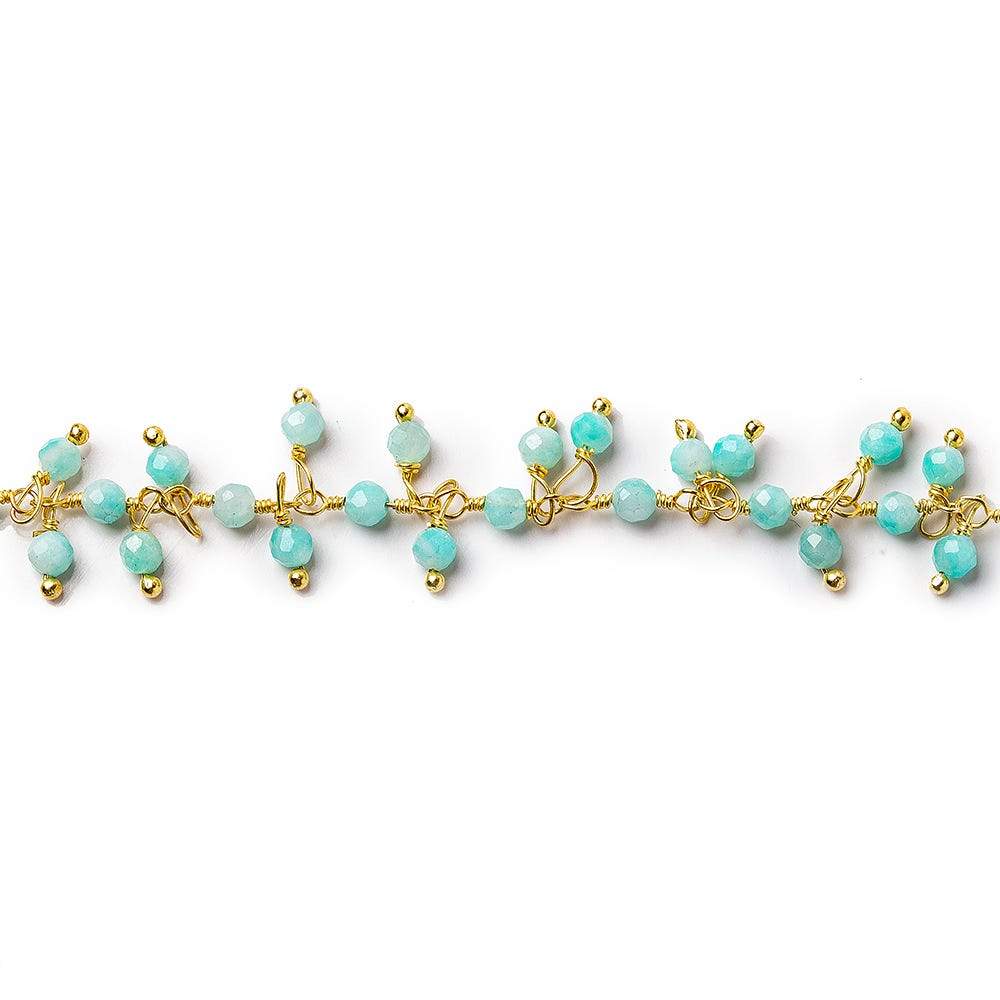 3mm Amazonite micro-faceted round Gold Dangling Chain by the foot - Beadsofcambay.com
