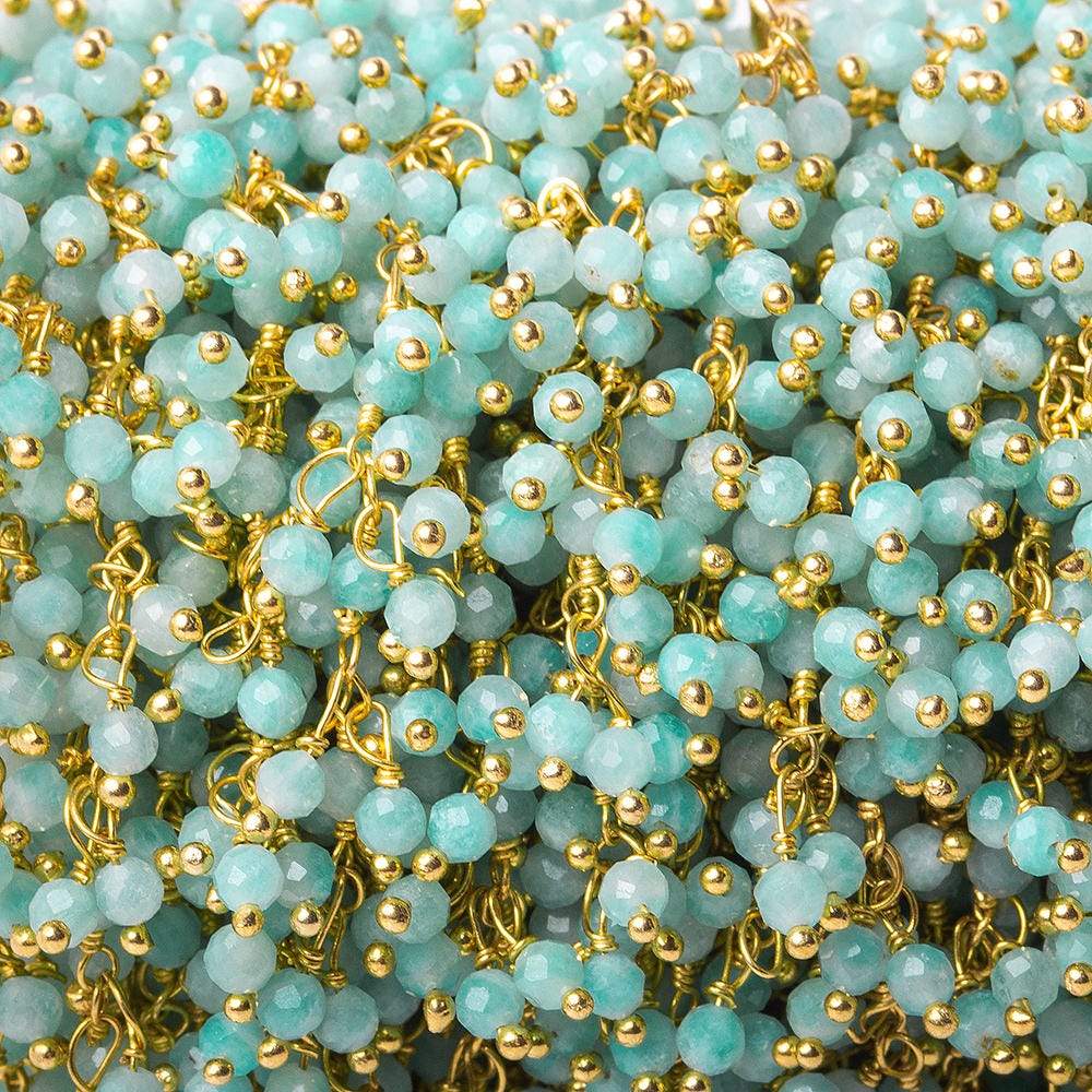 3mm Amazonite micro-faceted round Gold Dangling Chain by the foot - Beadsofcambay.com