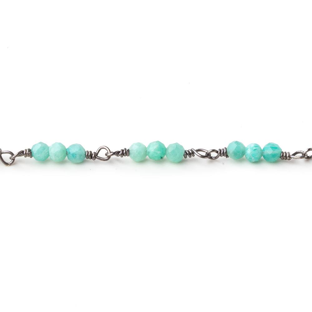 3mm Amazonite micro faceted round Trio Black Gold Chain by the foot 73 beads per - Beadsofcambay.com
