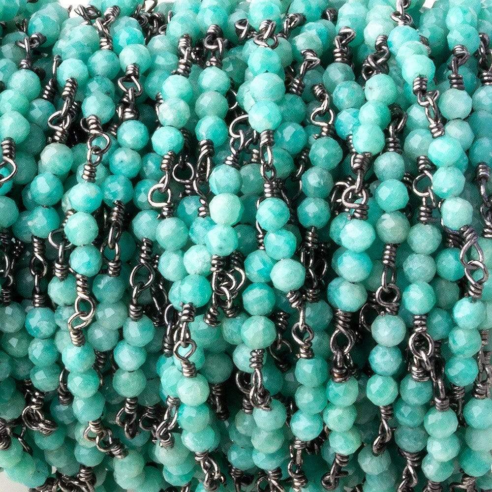 3mm Amazonite micro faceted round Trio Black Gold Chain by the foot 73 beads per - Beadsofcambay.com