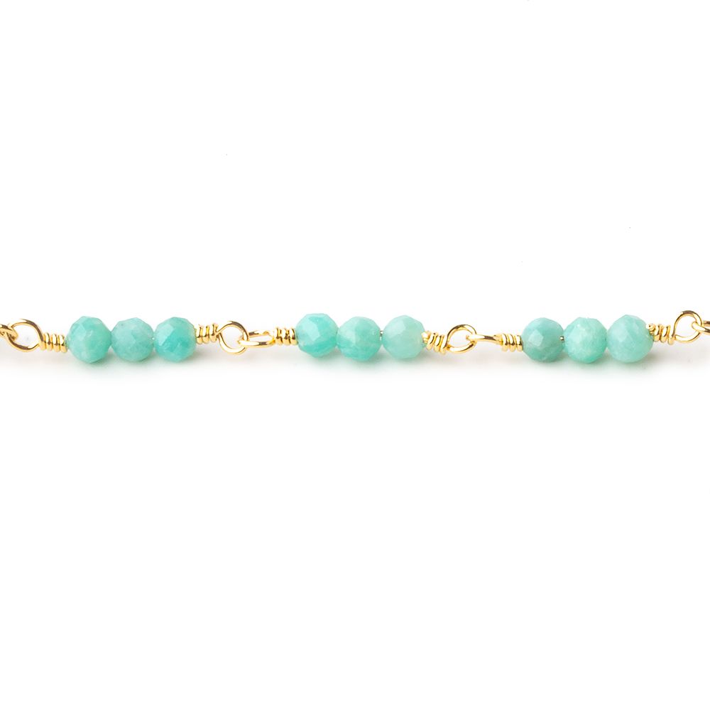 3mm Amazonite micro faceted round Trio Gold Chain by the foot 73 beads per - Beadsofcambay.com