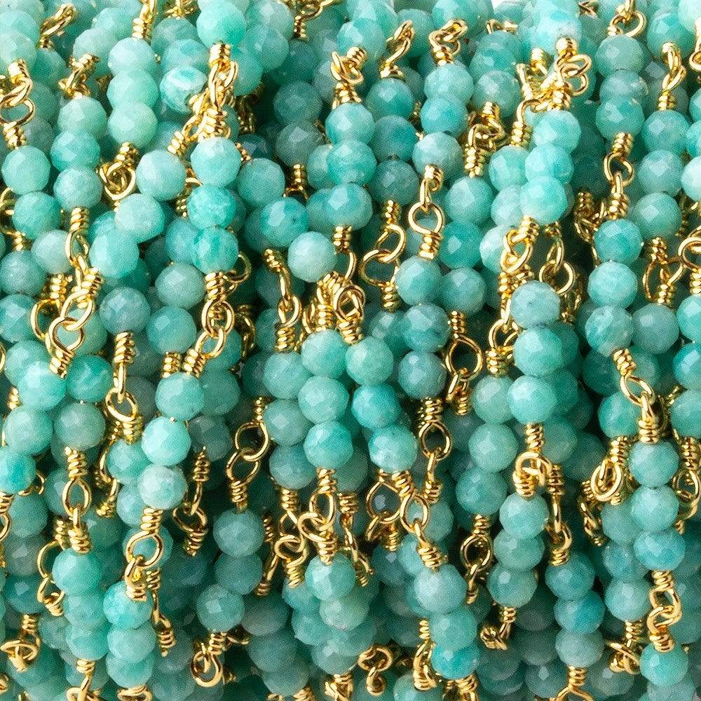 3mm Amazonite micro faceted round Trio Gold Chain by the foot 73 beads per - Beadsofcambay.com