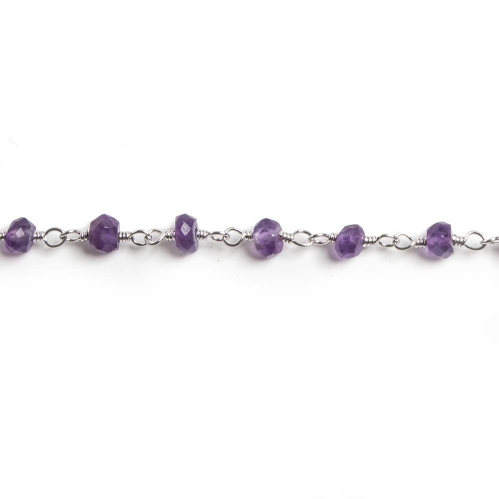 3mm Amethyst faceted rondelle Silver Chain by the foot 36 pieces - Beadsofcambay.com