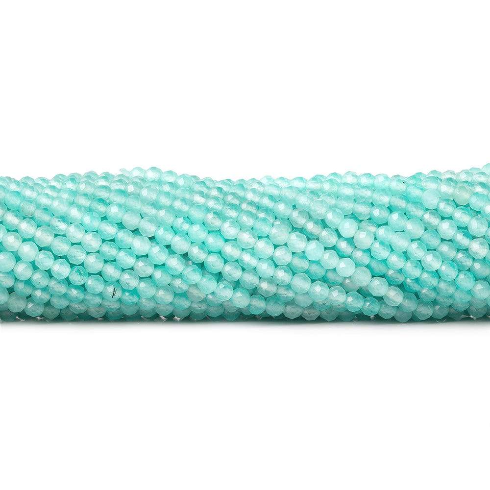 3mm Aqua Blue Chalcedony micro faceted round beads 13 inch 115 pieces - Beadsofcambay.com