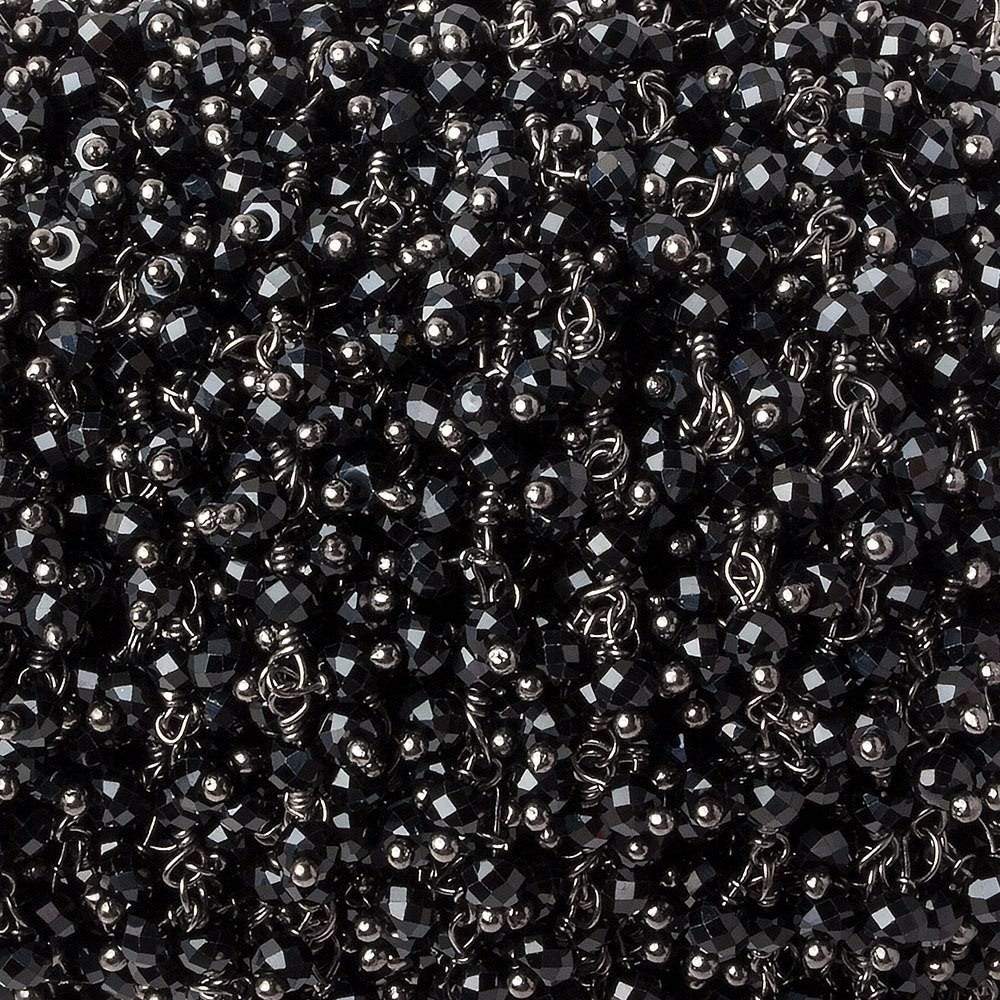 3mm Black Spinel micro-faceted round Black Gold Dangling Chain by the foot - Beadsofcambay.com