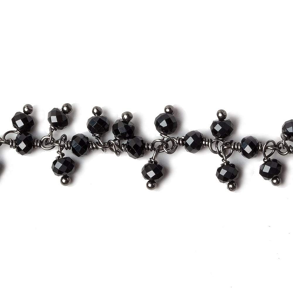 3mm Black Spinel micro-faceted round Black Gold Dangling Chain by the foot - Beadsofcambay.com
