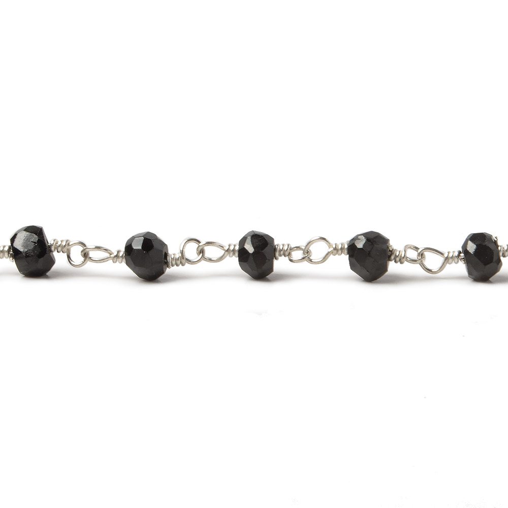 3mm Black Spinel Silver Plated Wire Wrapped Chain - Beadsofcambay.com