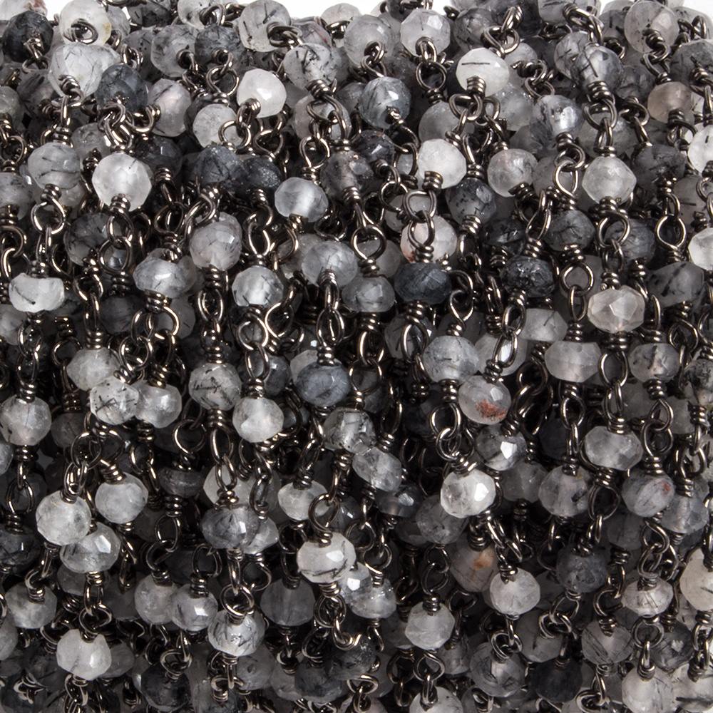 3mm Black Tourmalinated Quartz rondelle Black Gold Chain by the foot 36 pcs - Beadsofcambay.com