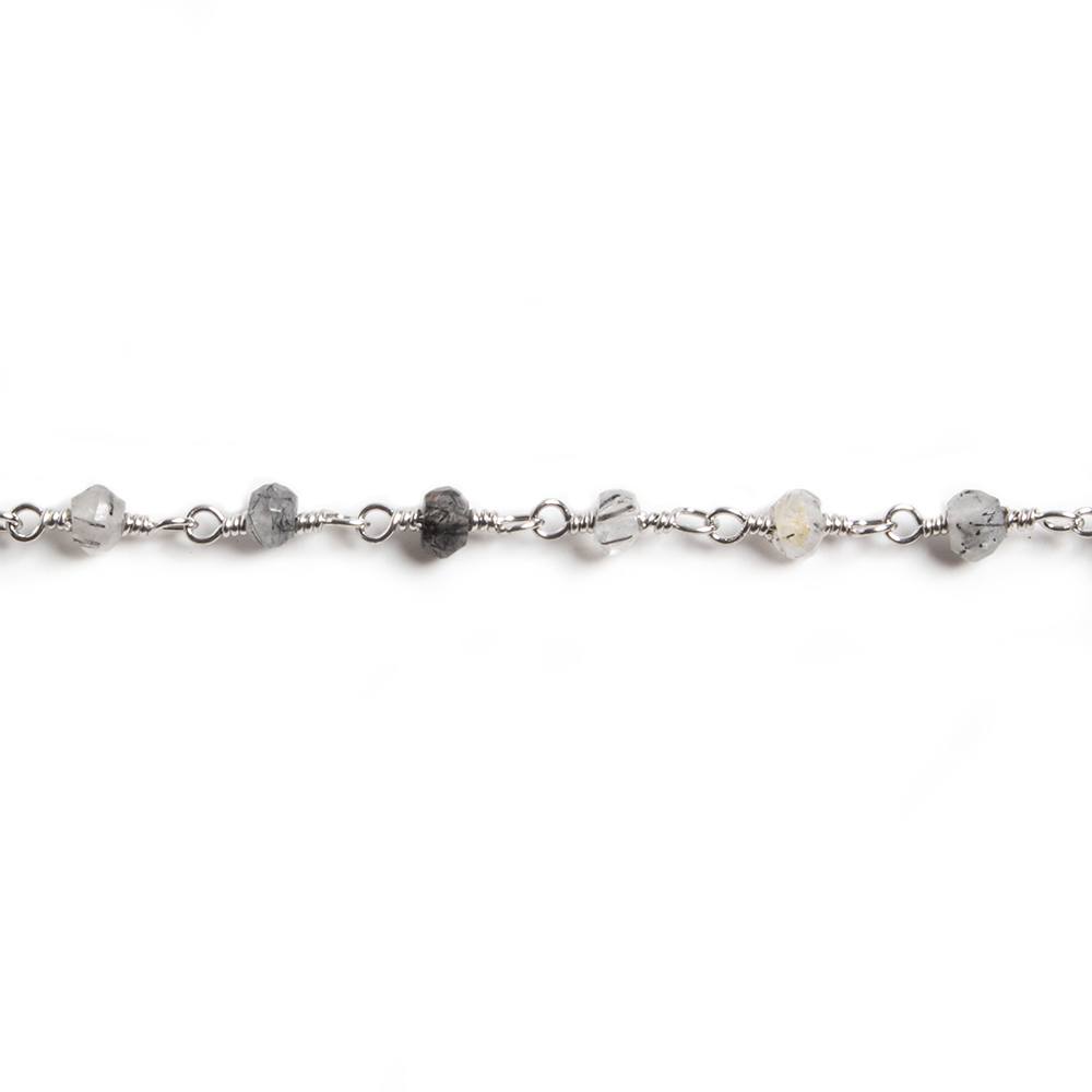 3mm Black Tourmalinated Quartz rondelle Silver Chain by the foot 36 pieces - Beadsofcambay.com