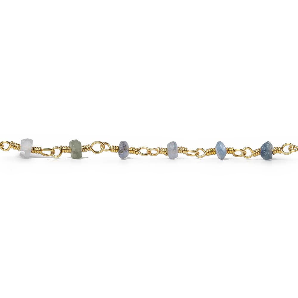 3mm Matte Blue Sapphire plain rondelle Gold Chain by the foot 35 pieces - Beadsofcambay.com