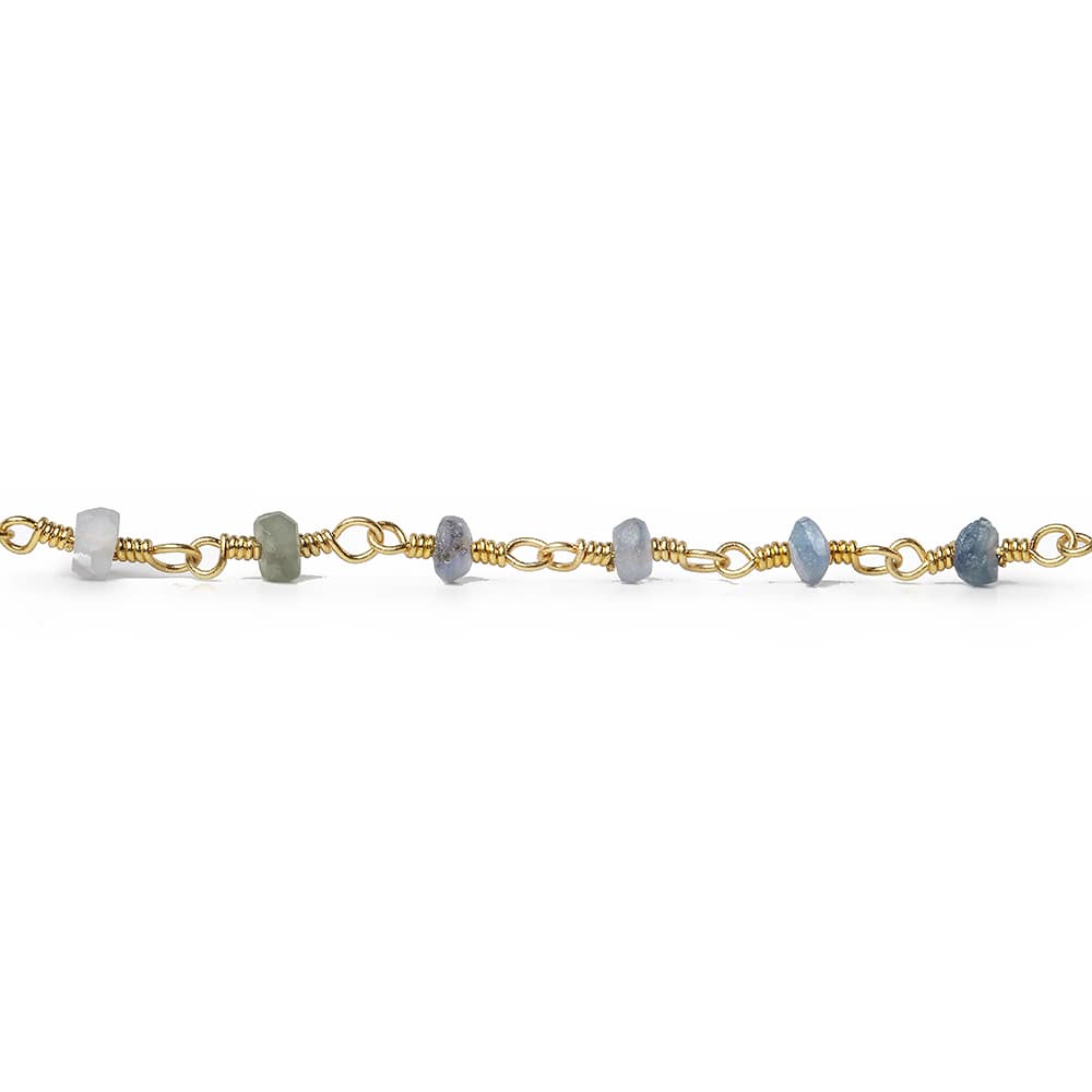 3mm Matte Blue Sapphire plain rondelle Gold Chain by the foot 35 pieces - Beadsofcambay.com
