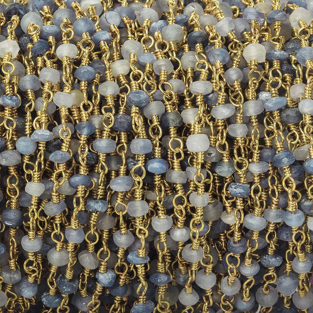 3mm Matte Blue Sapphire plain rondelle Gold Chain by the foot 35 pieces - Beadsofcambay.com