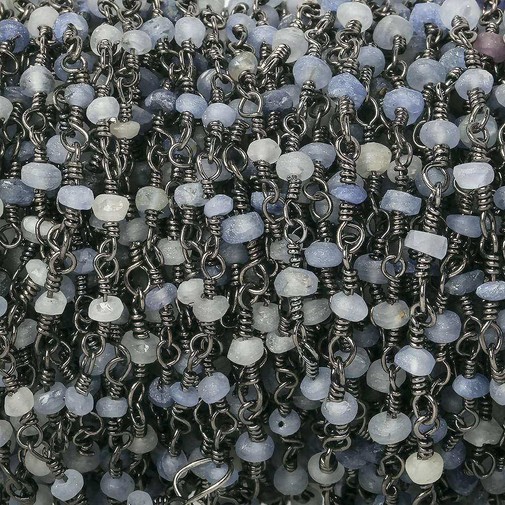 3mm Matte Blue Sapphire plain rondelle Black Gold Chain by the foot 35 pieces- Beadsofcambay.com