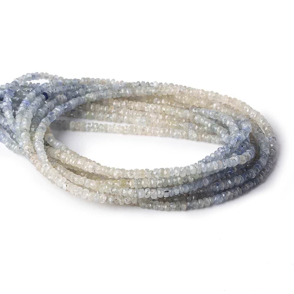 3mm Blue & White Sapphire native cut faceted rondelles 18 inch 260 beads - Beadsofcambay.com
