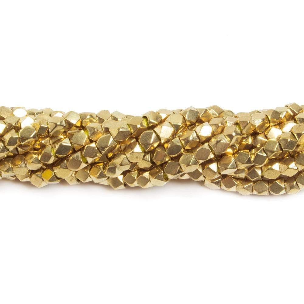 3mm Brass hand polished faceted nugget beads 8 inch 74 pieces - Beadsofcambay.com