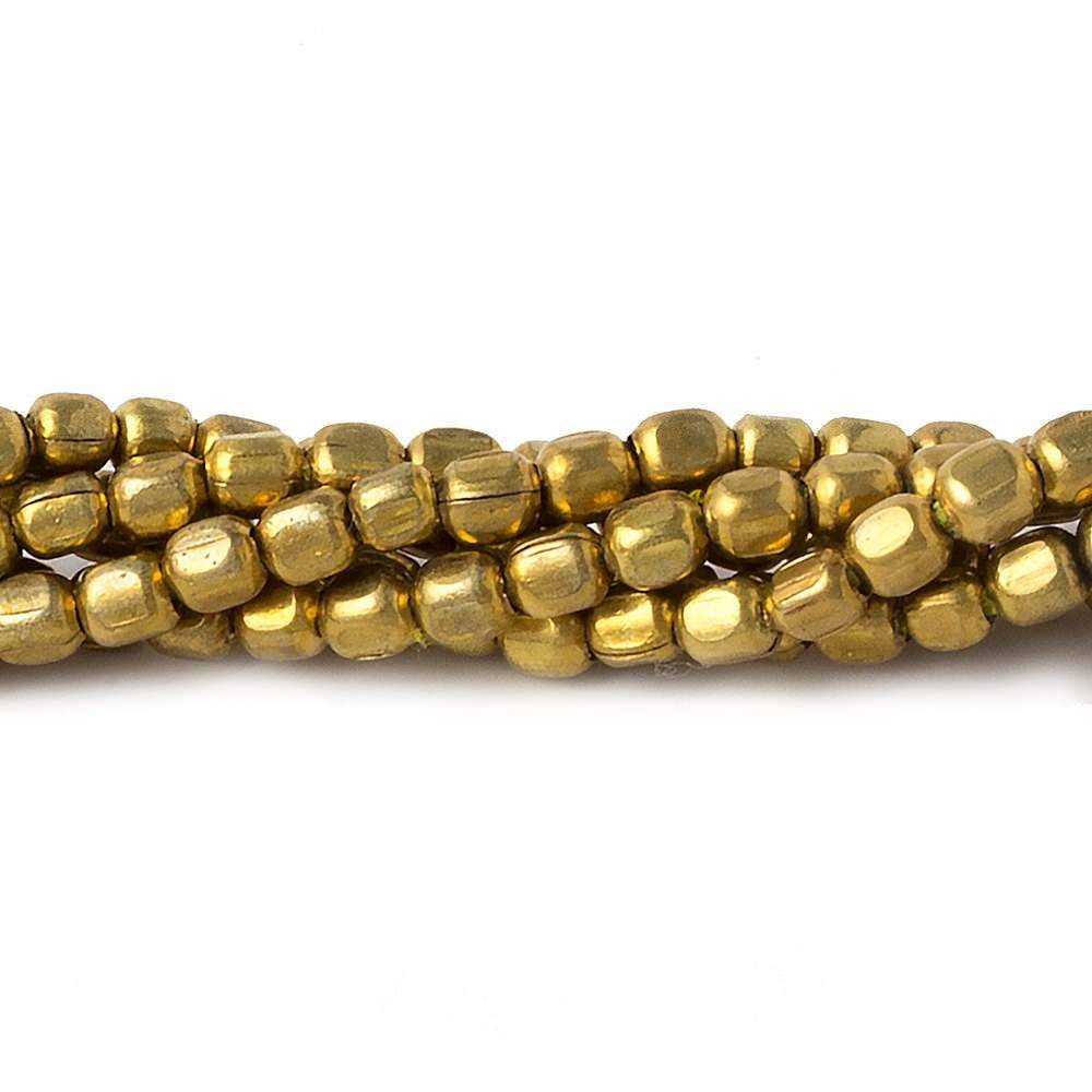 3mm Brass plain cube beads 8 inch 60 pieces - Beadsofcambay.com