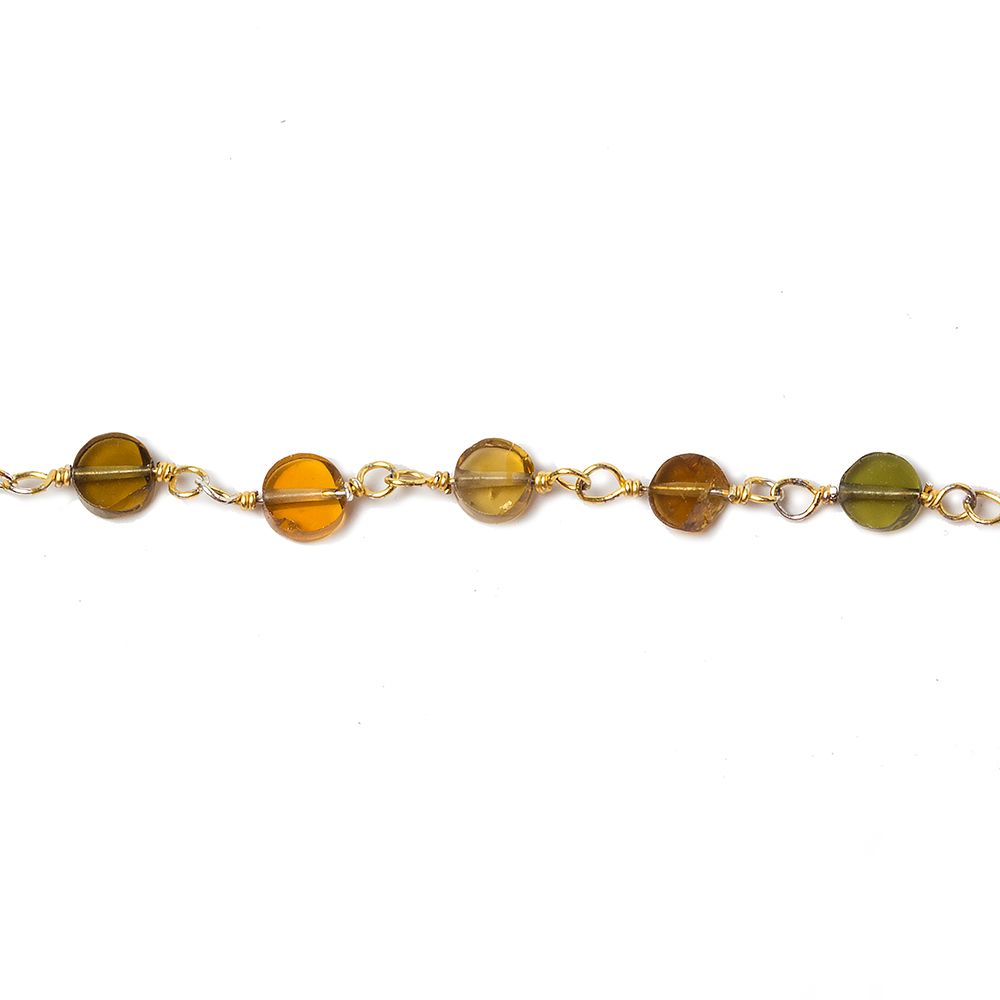 3mm Brown and Green Tourmaline Plain Coin Vermeil Chain by the foot - Beadsofcambay.com