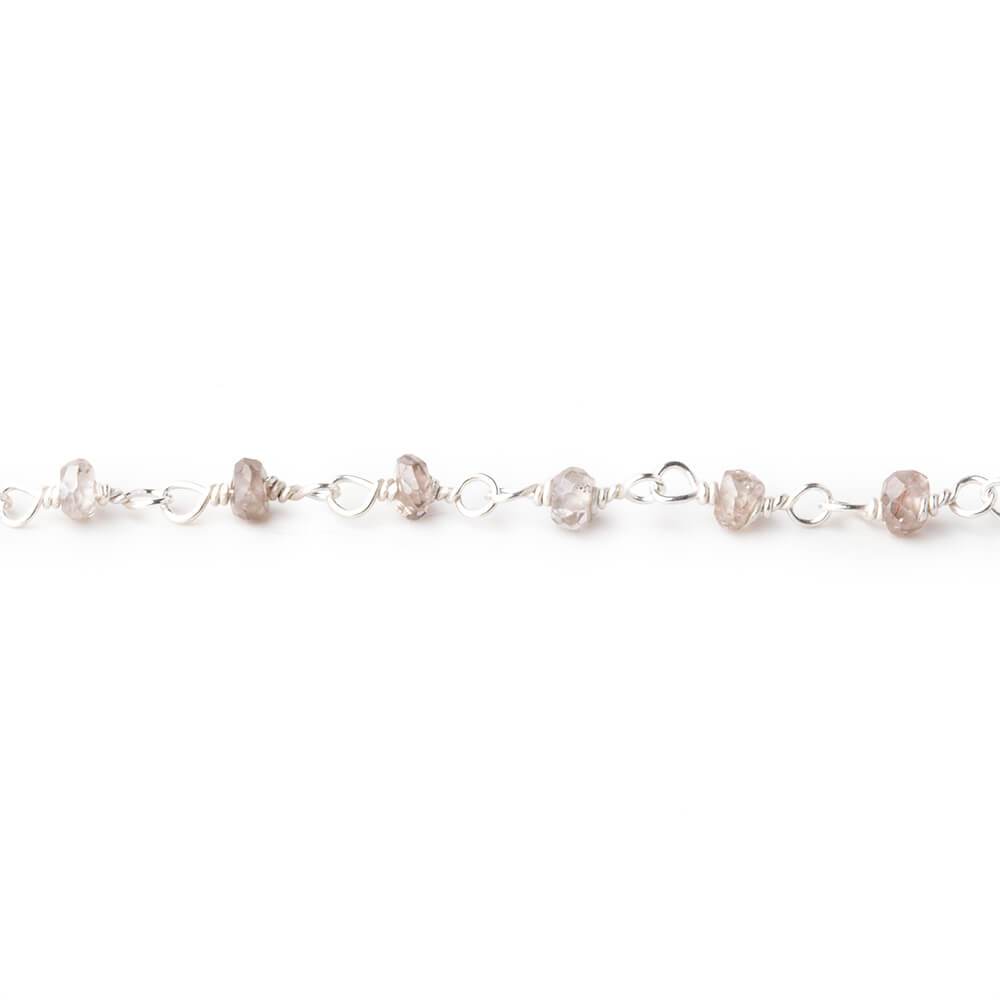 3mm Champagne Zircon faceted rondelle Silver Chain by the foot - Beadsofcambay.com