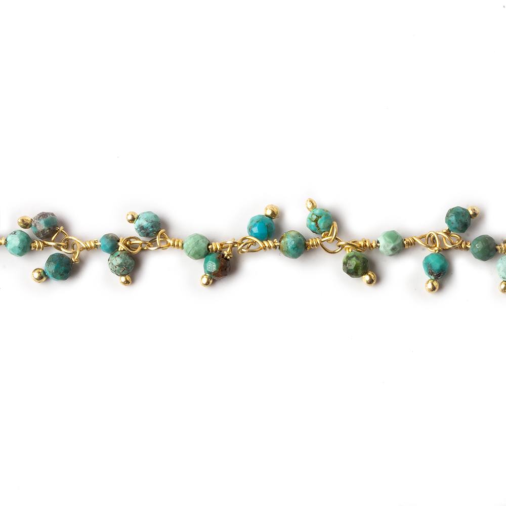 3mm Chinese Turquoise micro faceted round Gold Dangling Chain by the foot - Beadsofcambay.com