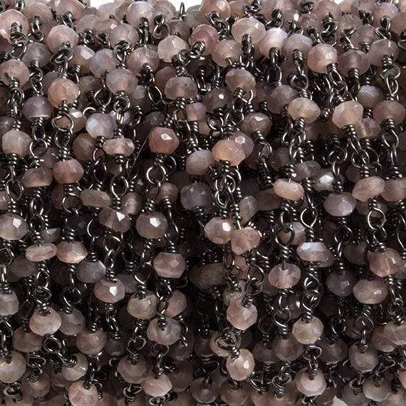 3mm Chocolate Moonstone faceted rondelle Black Gold Chain by the foot 36pcs - Beadsofcambay.com