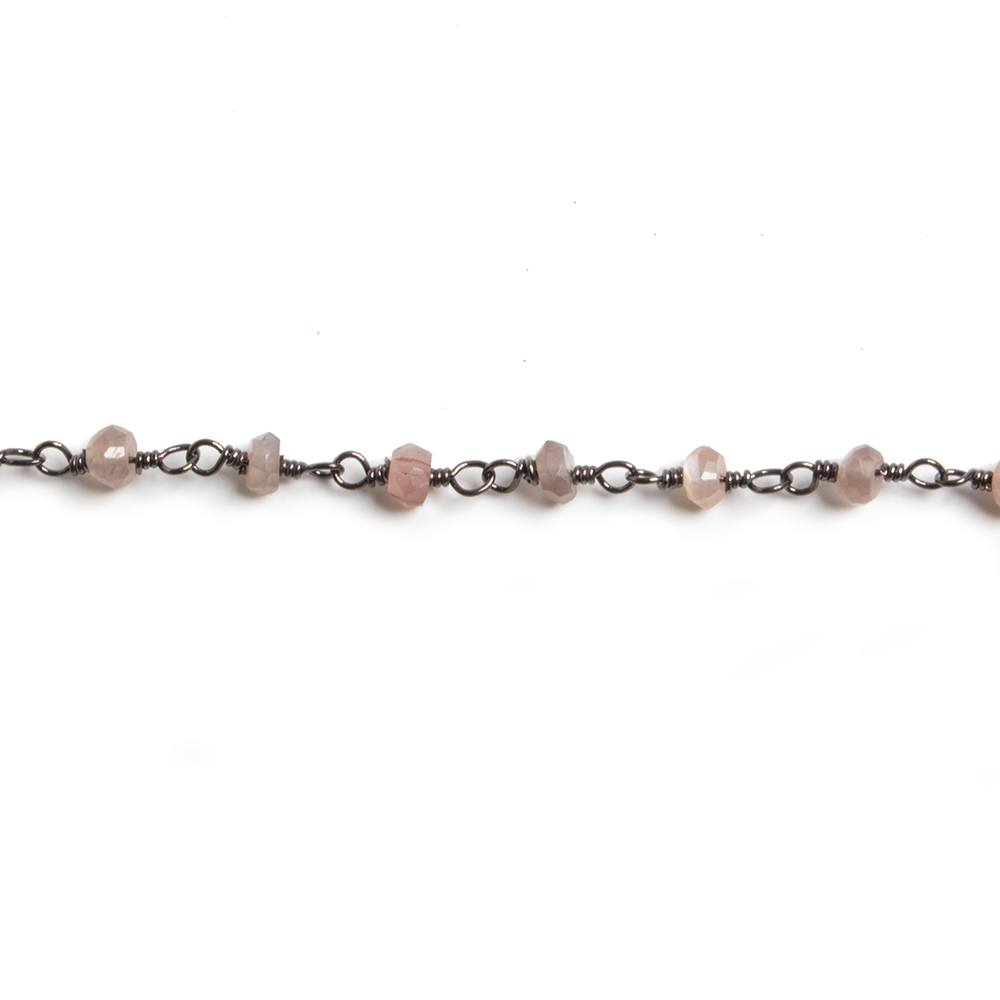 3mm Chocolate Moonstone faceted rondelle Black Gold Chain by the foot 36pcs - Beadsofcambay.com