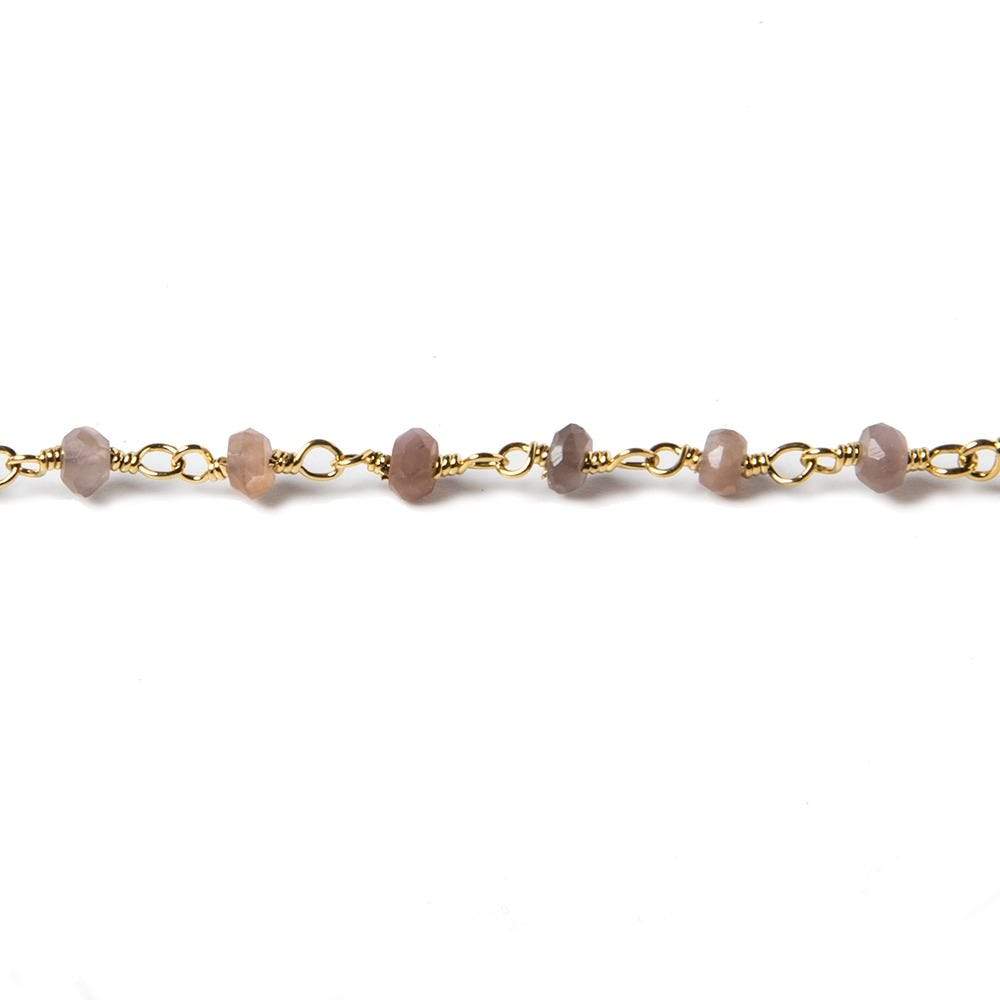 3mm Chocolate Moonstone faceted rondelle Gold plated Chain by the foot 42pcs - Beadsofcambay.com