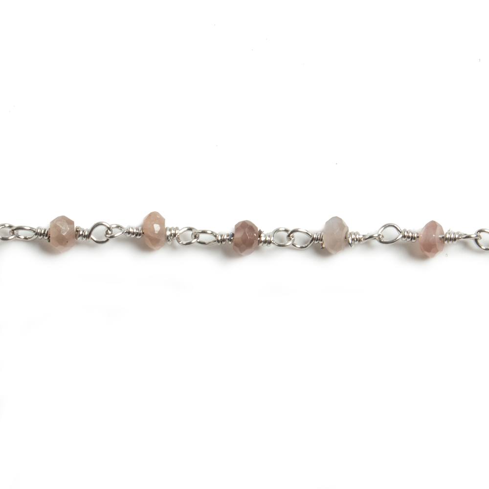 3mm Chocolate Moonstone faceted rondelle Silver Chain by the foot 36 pieces - Beadsofcambay.com