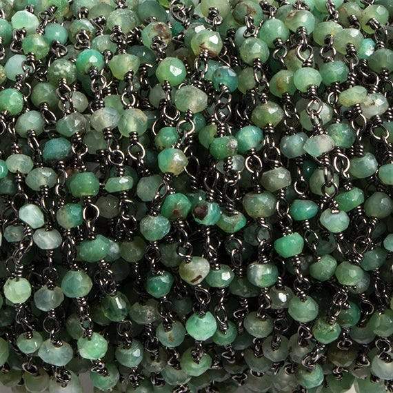 3mm Chrysoprase faceted rondelle Black Gold Chain by the foot 36 pieces - Beadsofcambay.com