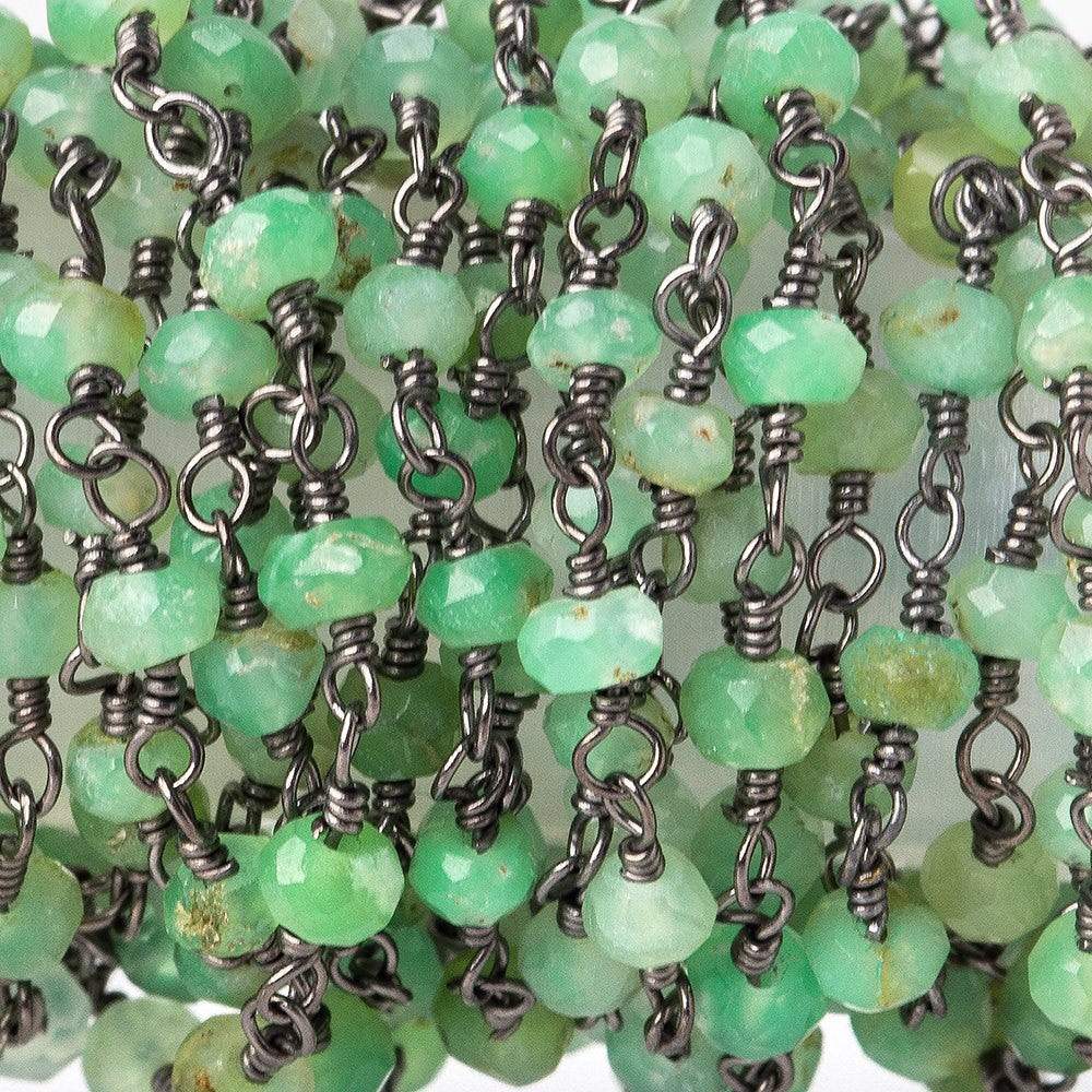 3mm Chrysoprase Faceted Rondelle Black Gold plated Chain by the foot - Beadsofcambay.com