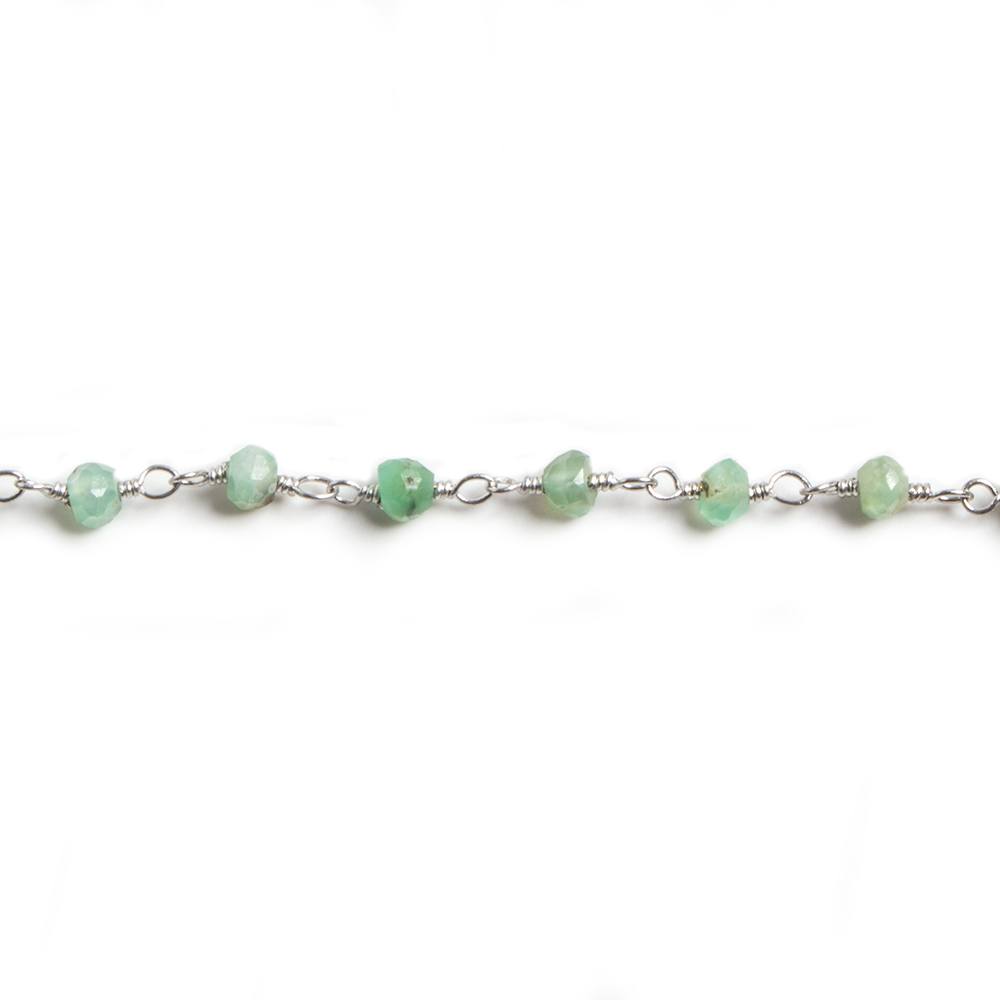 3mm Chrysoprase faceted rondelle Silver Chain by the foot 36 pieces - Beadsofcambay.com