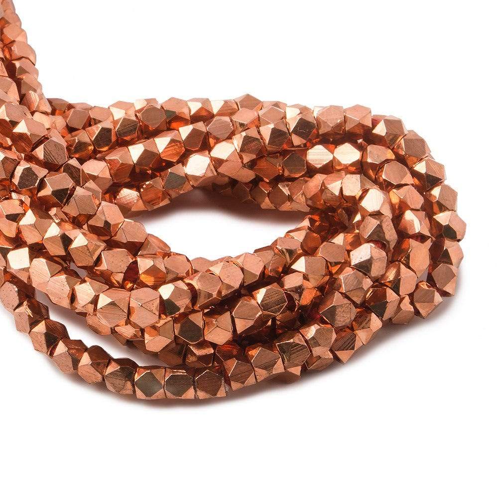3mm Copper Faceted Nugget Beads 8 inch 63 beads - Beadsofcambay.com