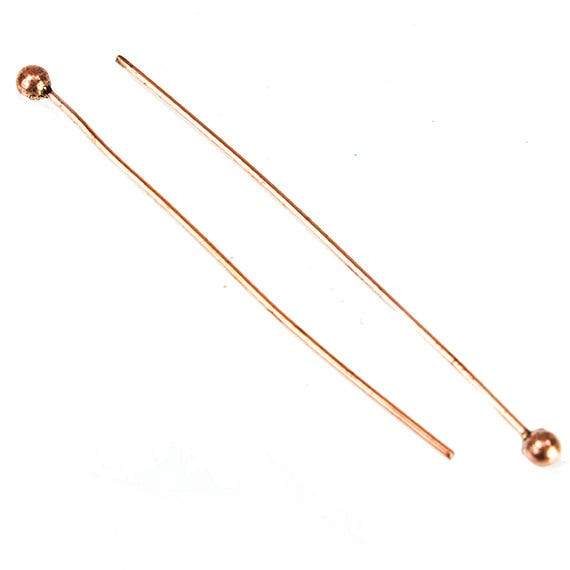 3mm Copper Headpin 26 gauge 2 inch length, Plain Ball Head diameter, 22 pieces per bag view 1