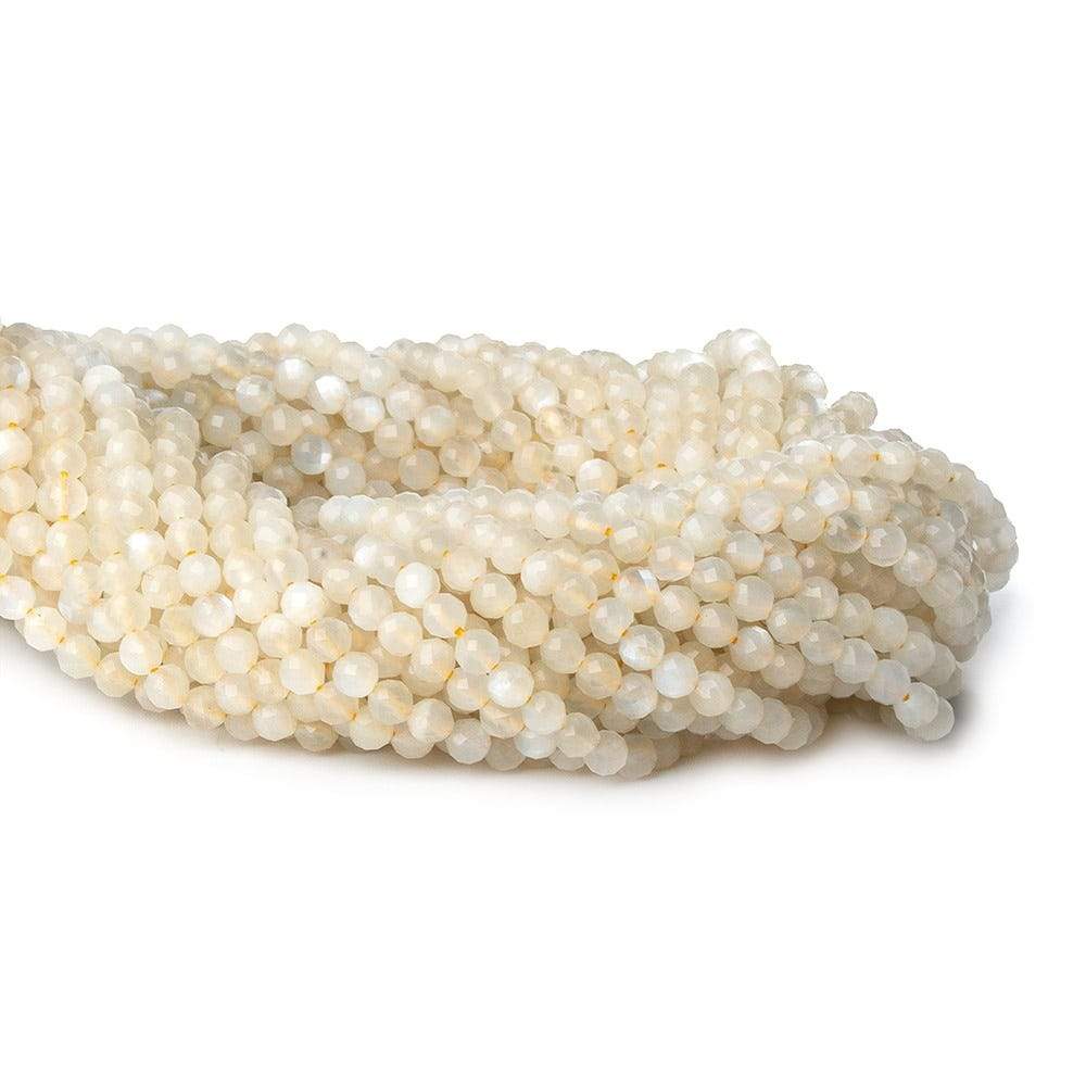3mm Cream Moonstone microfaceted round beads 13 inch 100 pieces - Beadsofcambay.com