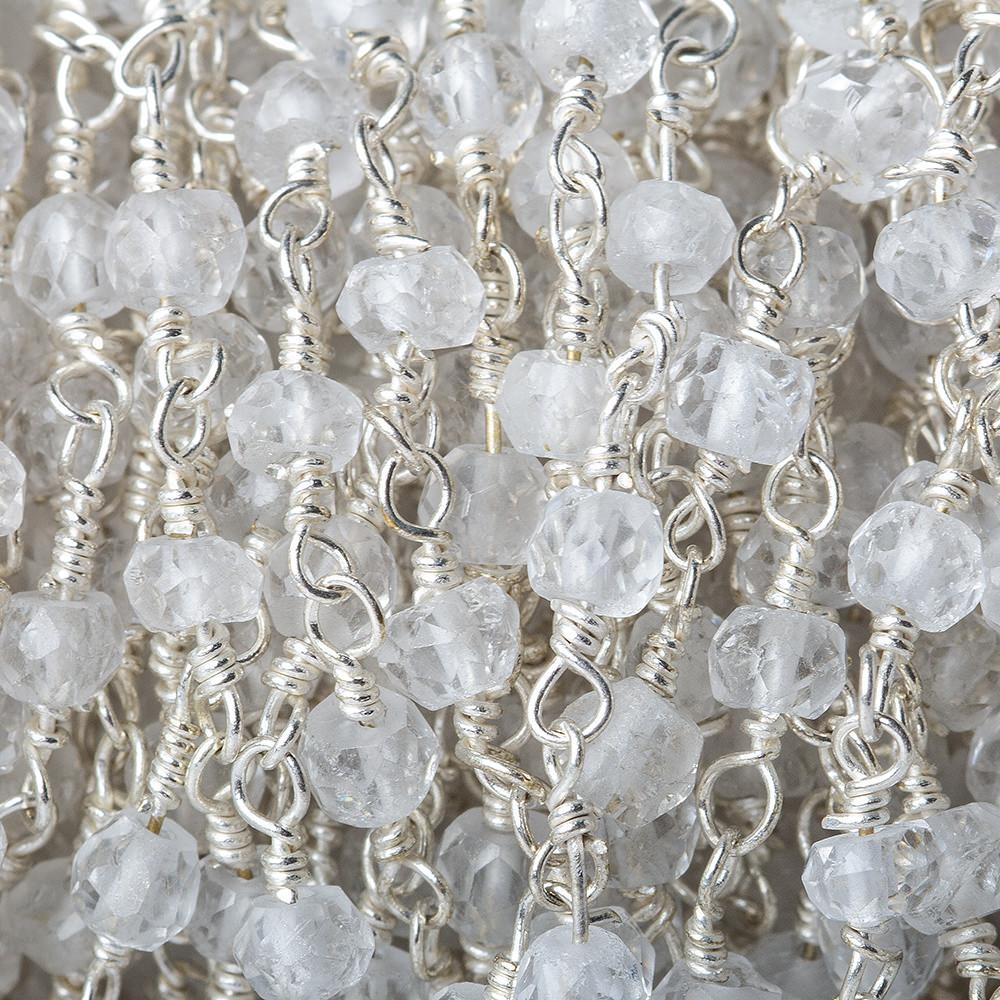 3mm Crystal Quartz rondelle Silver plated Chain sold by the foot 34 pieces - Beadsofcambay.com