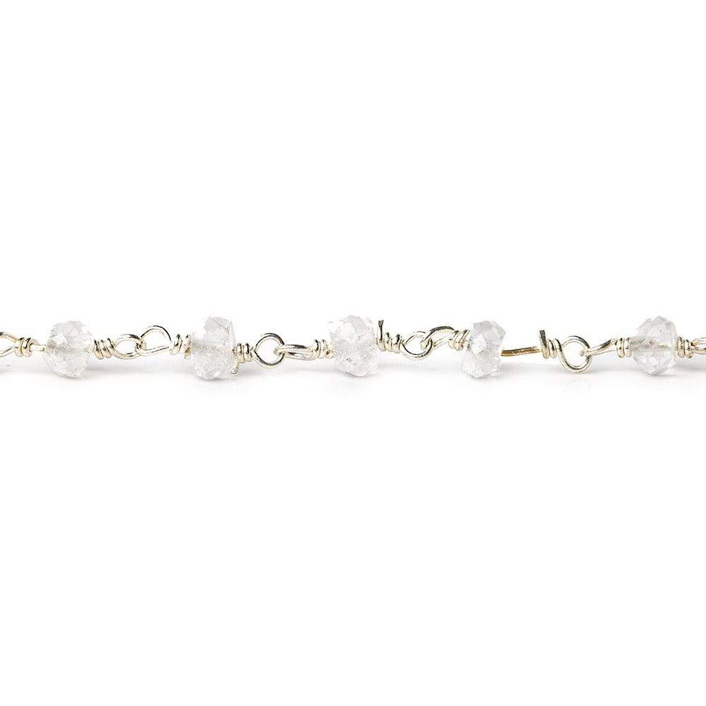 3mm Crystal Quartz rondelle Silver plated Chain sold by the foot 34 pieces - Beadsofcambay.com