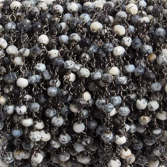 3mm Dendritic Opal faceted rondelle Black Gold Chain by the foot 36 pieces - Beadsofcambay.com