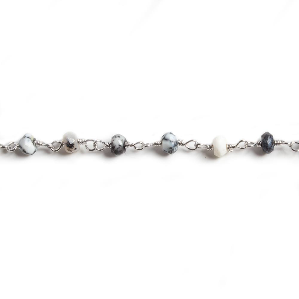 3mm Dendritic Opal faceted rondelle Silver Chain by the foot 36 pieces - Beadsofcambay.com