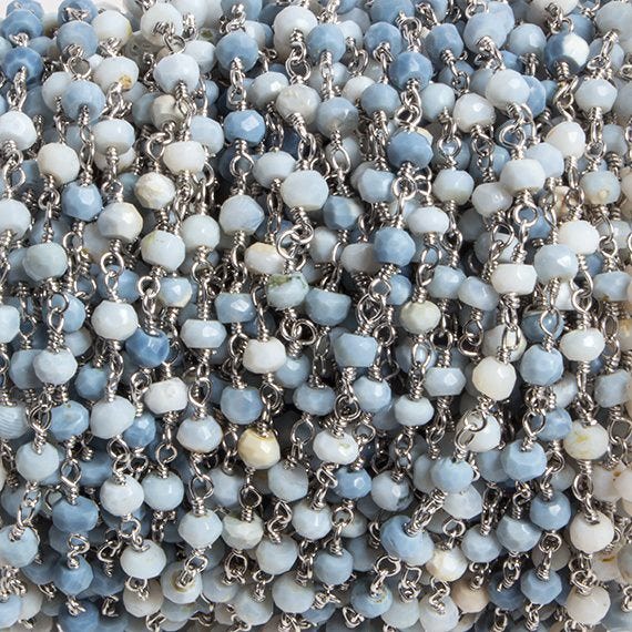 3mm Denim Blue Opal faceted rondelle Silver Chain by the foot 34 pieces - Beadsofcambay.com