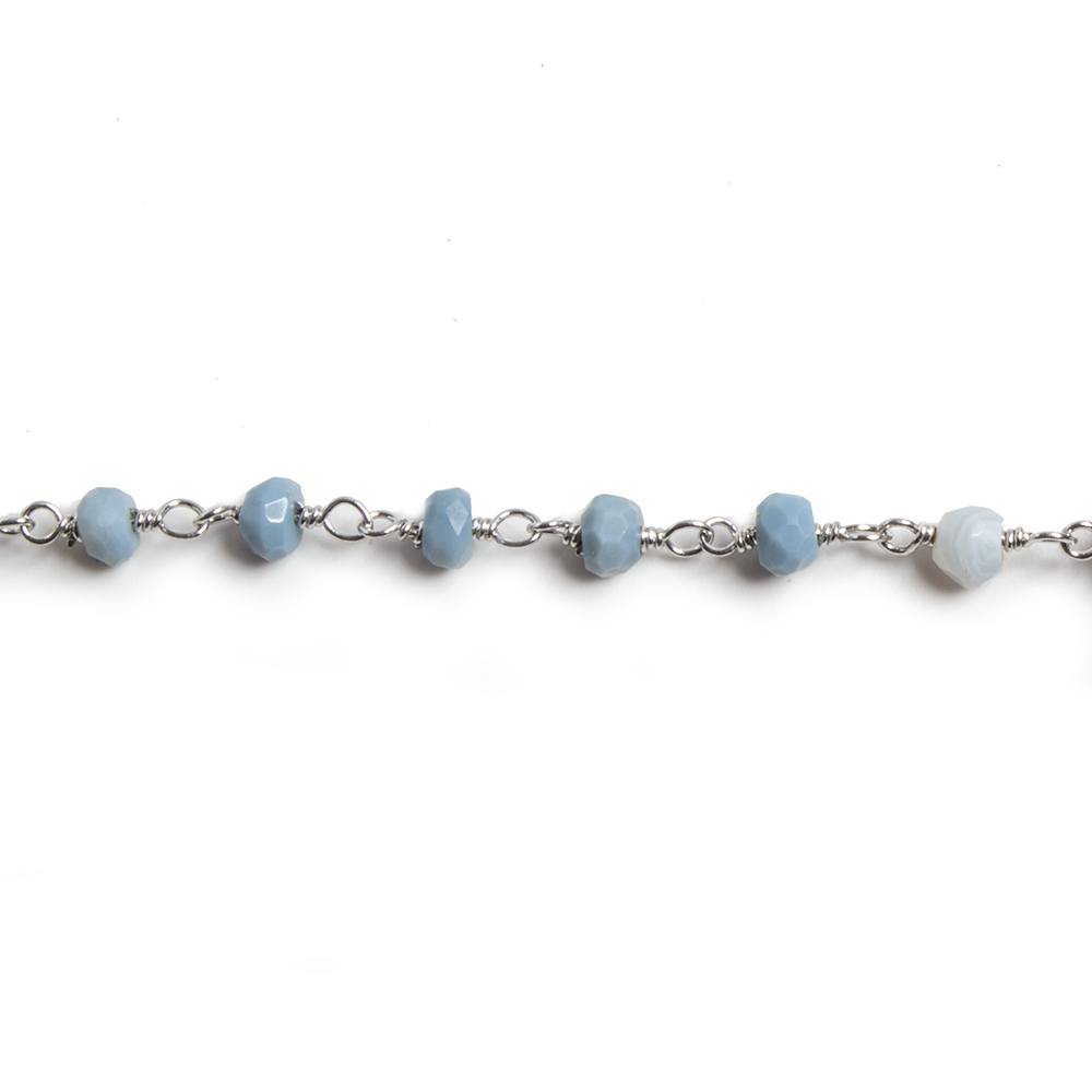 3mm Denim Blue Opal faceted rondelle Silver Chain by the foot 34 pieces - Beadsofcambay.com