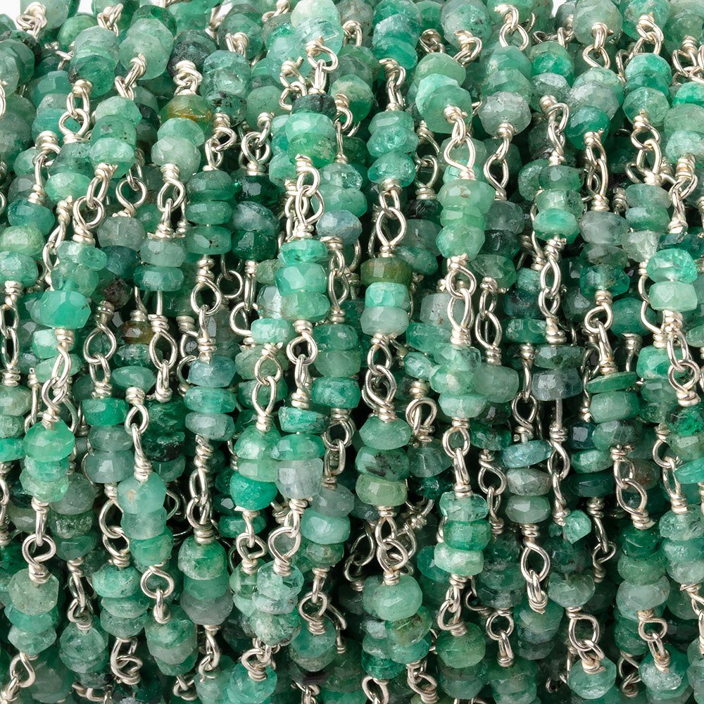 3mm Emerald Faceted Rondelle Trio on .925 Silver Chain - Beadsofcambay.com