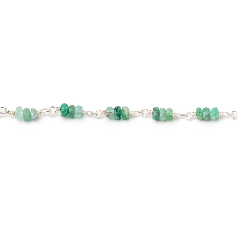 3mm Emerald Faceted Rondelle Trio on .925 Silver Chain - Beadsofcambay.com