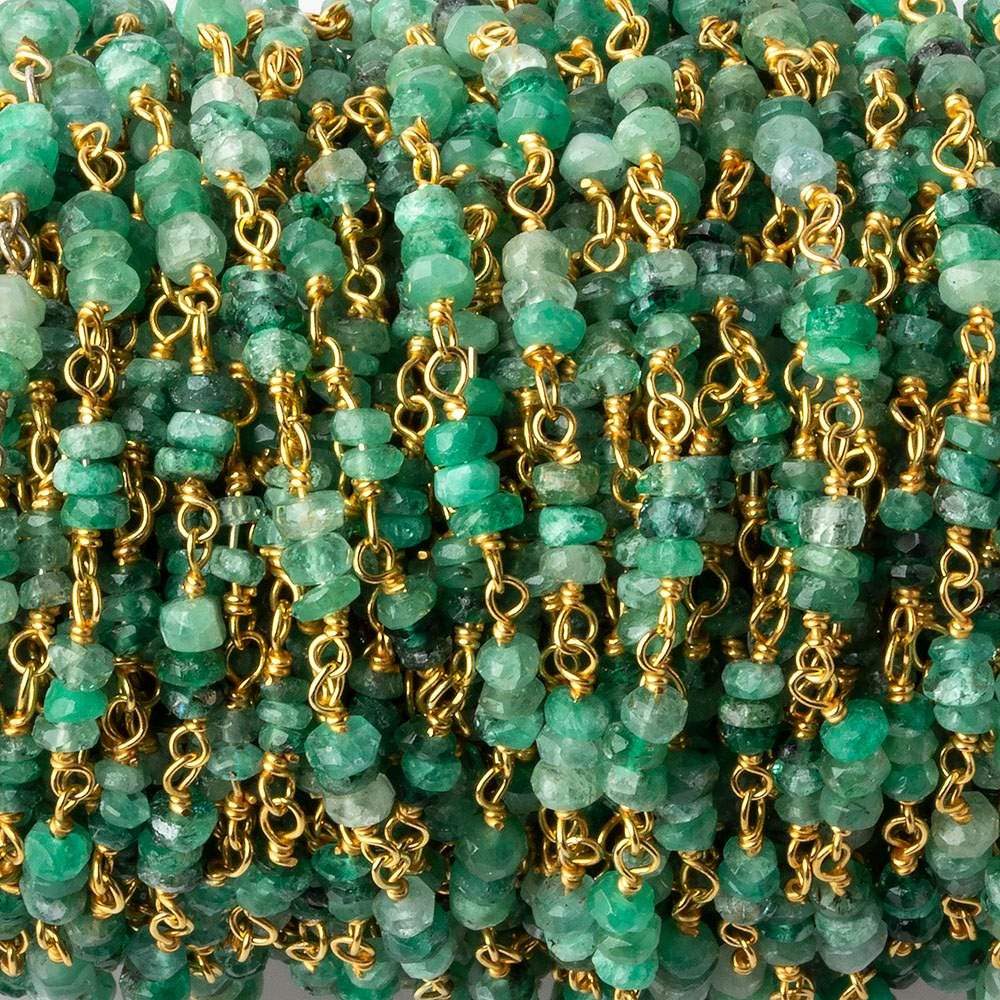 3mm Emerald faceted rondelle Trio Vermeil Chain by the foot 96 beads per - Beadsofcambay.com