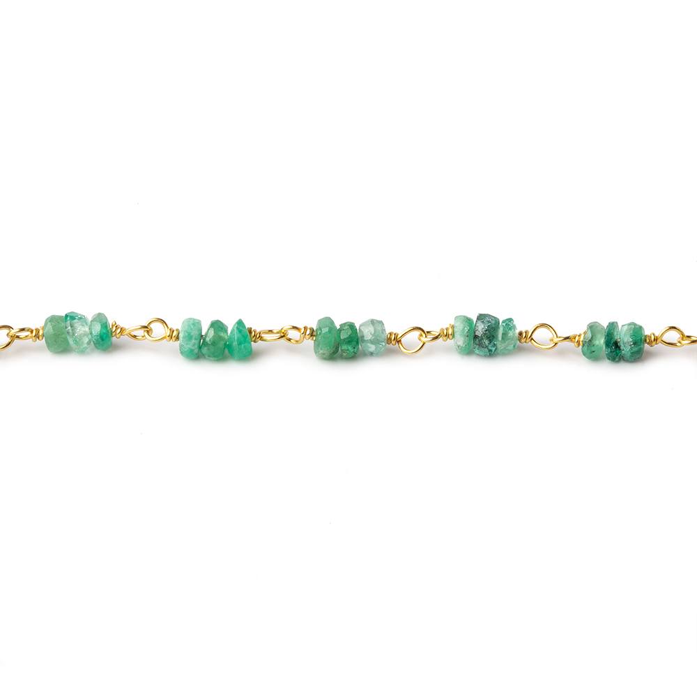 3mm Emerald faceted rondelle Trio Vermeil Chain by the foot 96 beads per - Beadsofcambay.com