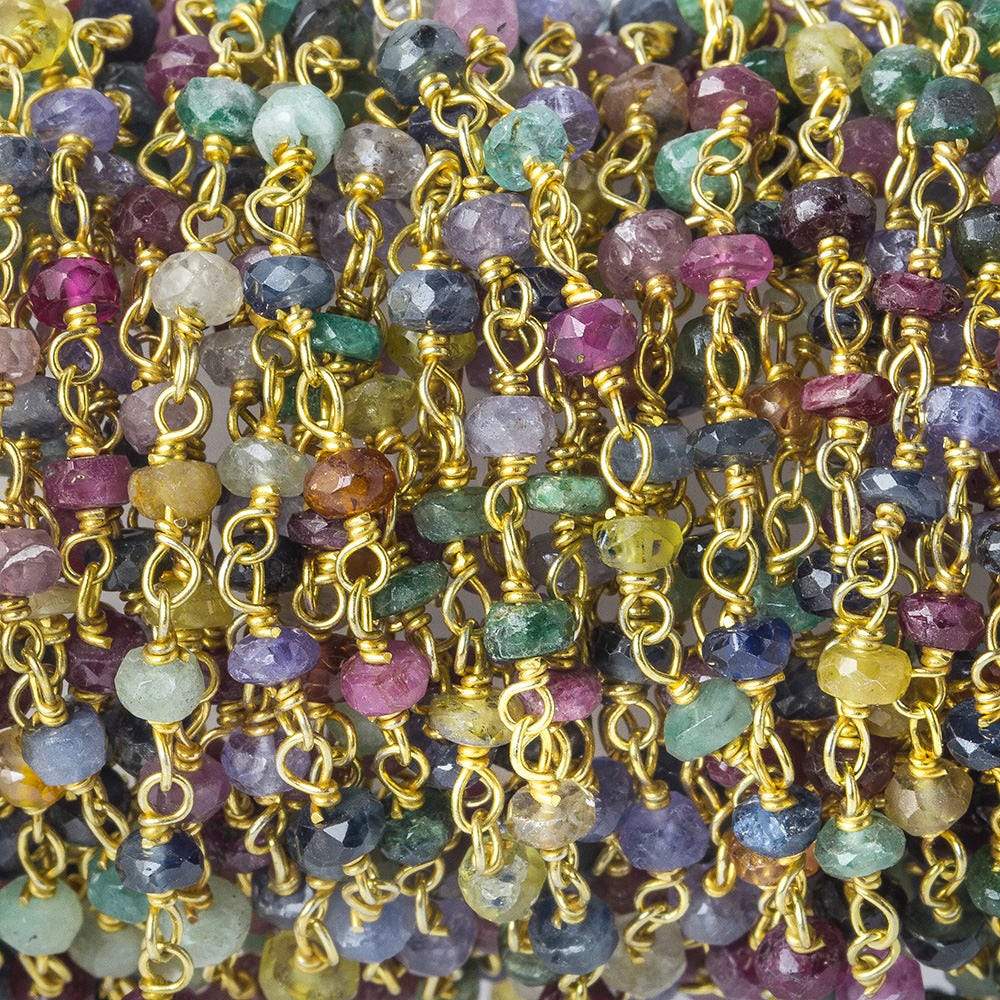3mm Emerald, Sapphire, Ruby faceted rondelle Vermeil Chain by the foot 40 beads AAA - Beadsofcambay.com