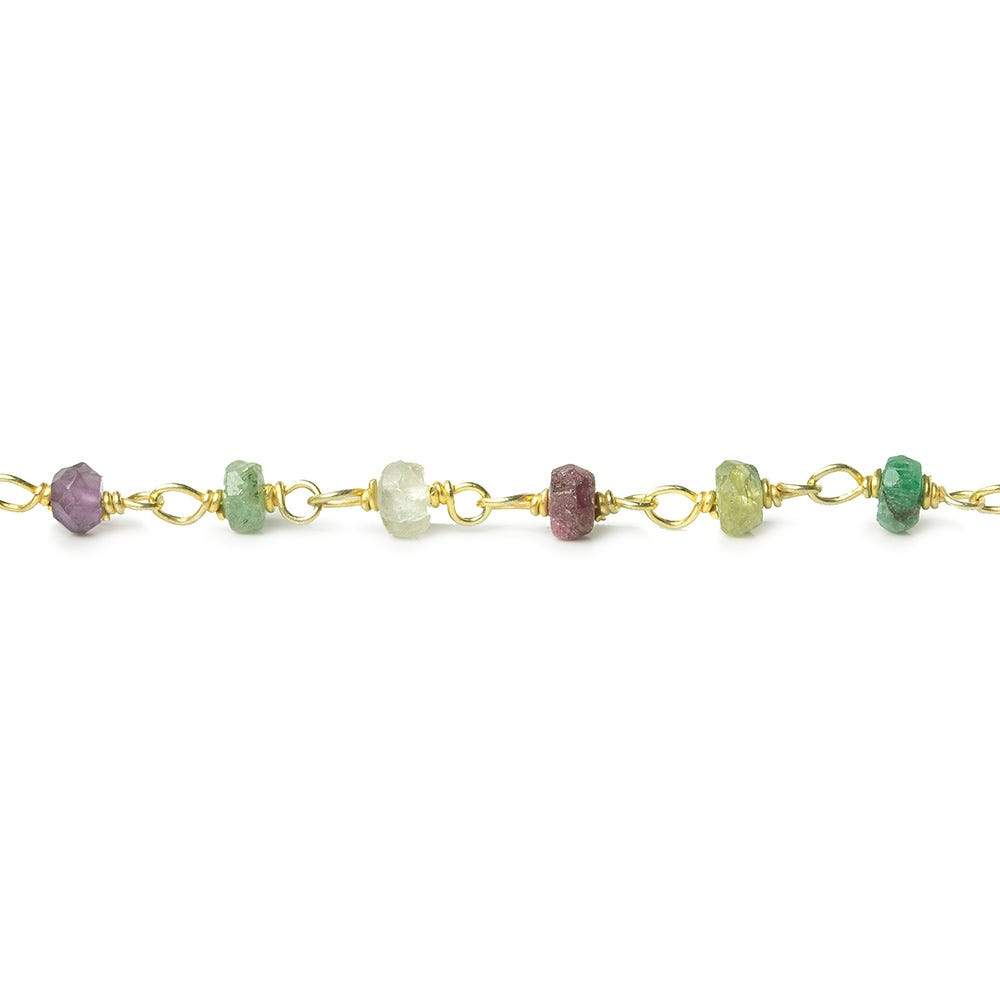 3mm Emerald, Sapphire, Ruby faceted rondelle Vermeil Chain by the foot 40 beads AAA - Beadsofcambay.com