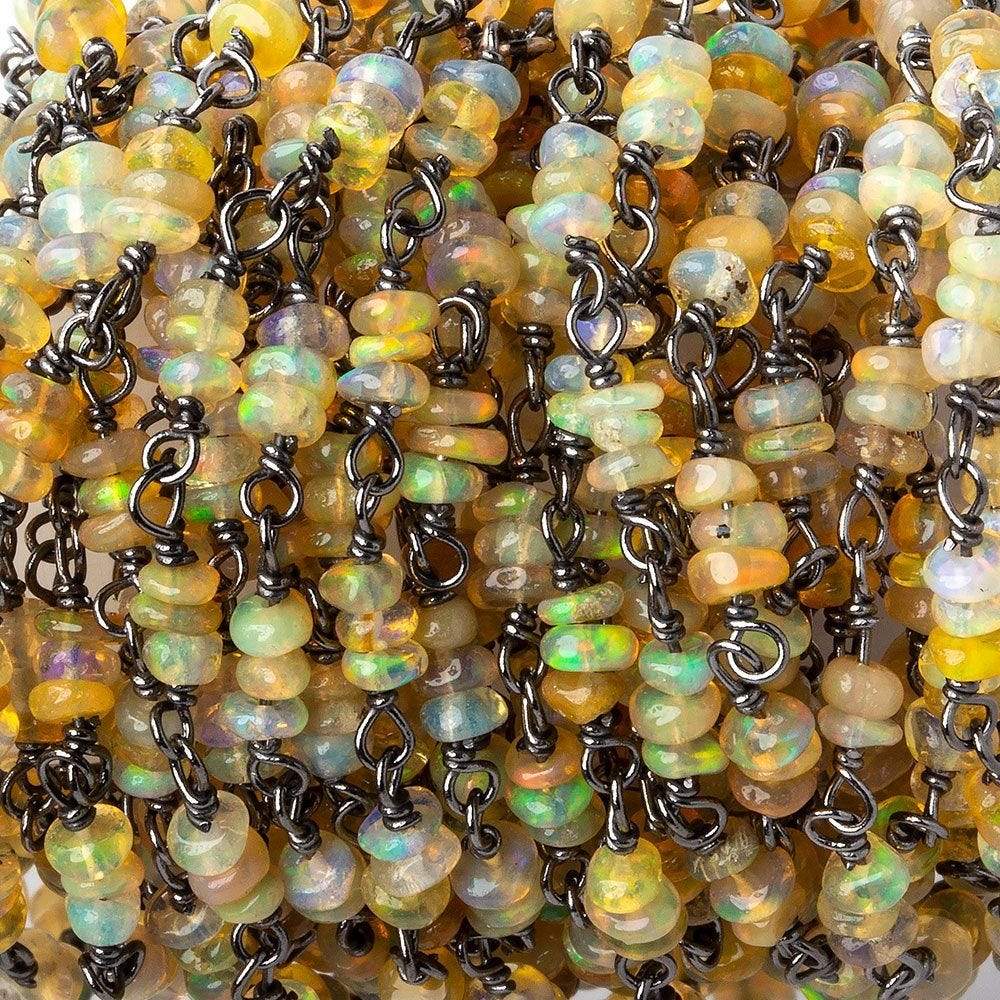 3mm Ethiopian Opal plain rondelle clusters Black Gold .925 Silver Chain by the foot 99 beads AAA - Beadsofcambay.com