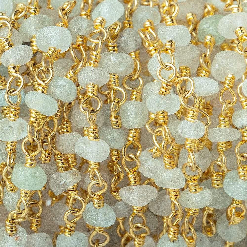 3mm Frosted Beryl rondelle Gold plated Chain sold by the foot 40 pieces - Beadsofcambay.com